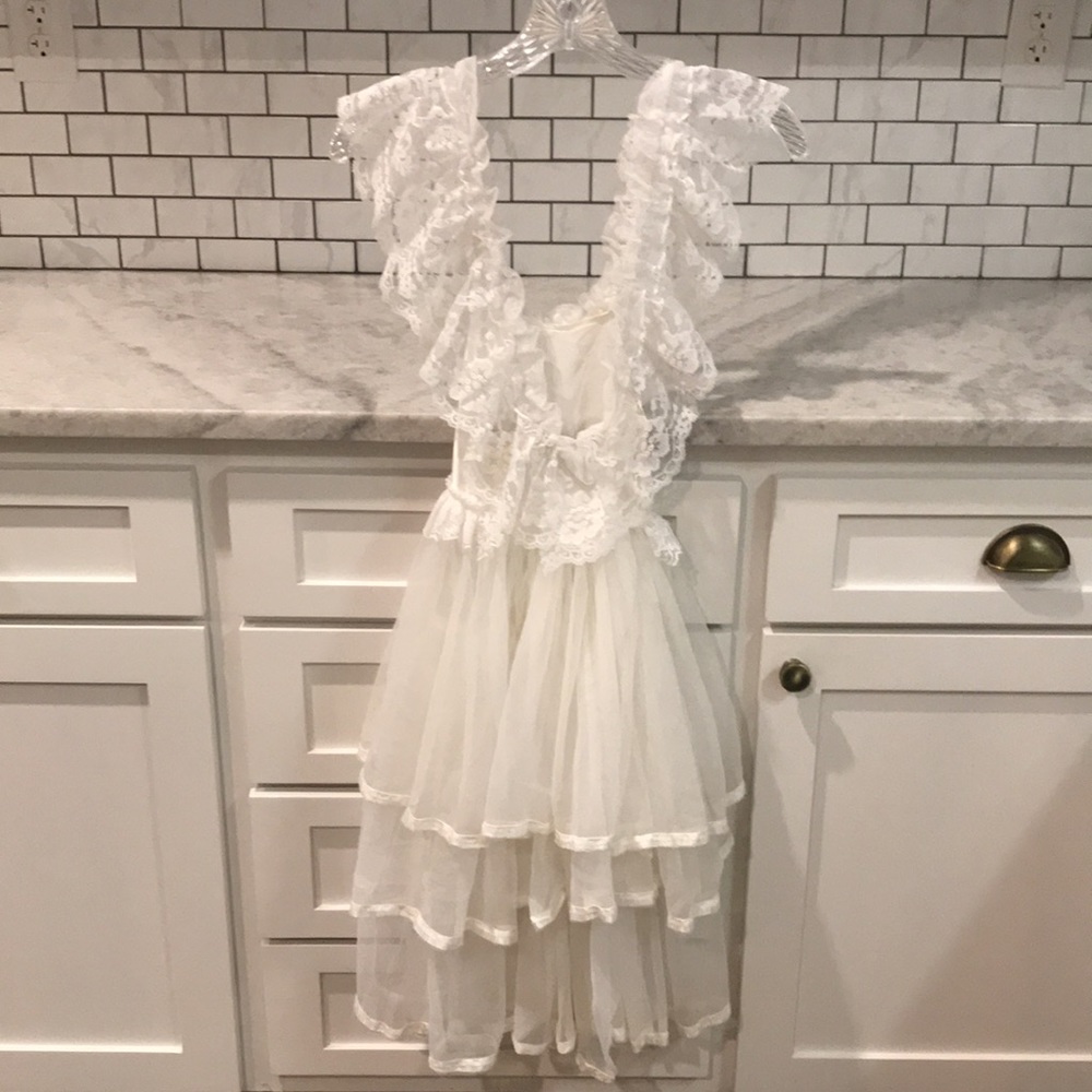 Vintage La Mendola Tiered Slip Nightgown White Nylon Childs Size Small Lace USA - Picture 5 of 10